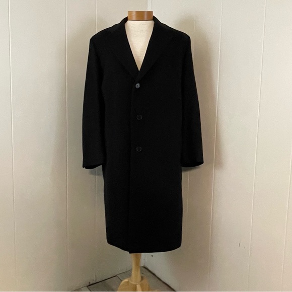 Brooks Brothers Classic Black Coat Men’s 44R Wool Cashmere Overcoat Trench - Picture 2 of 11